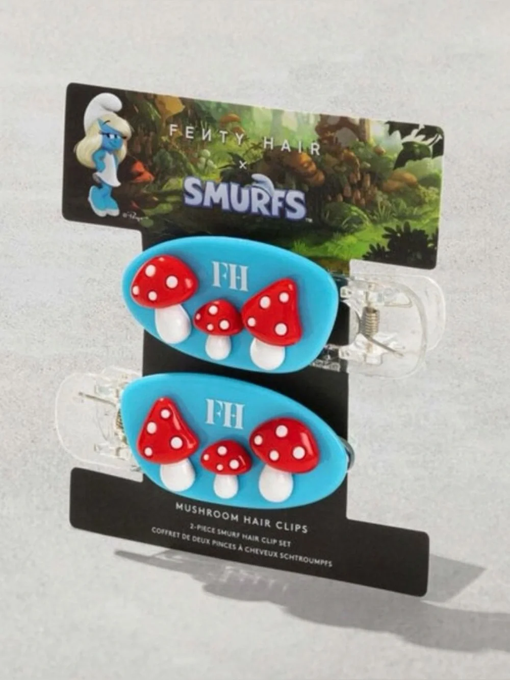 Fenty Beauty LIMITED EDITION MUSHROOM CLIPS 2-PIECE SMURF HAIR CLIP SET New